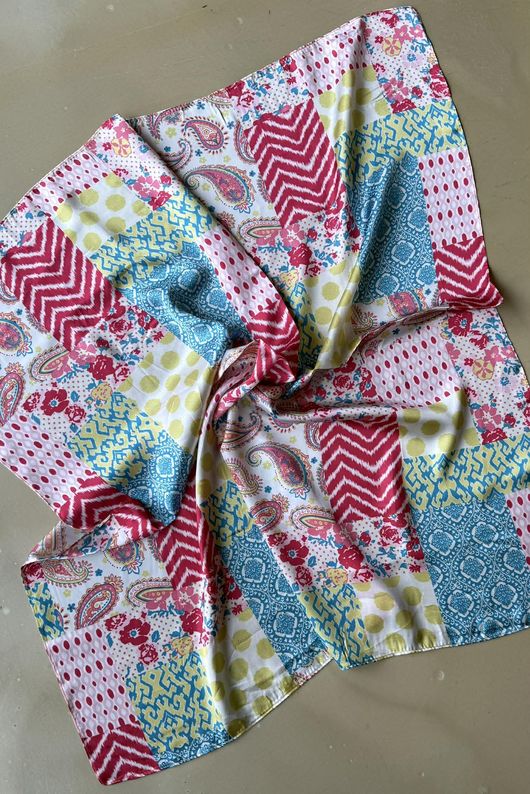 Vintage Patchwork Silky Blend Square Scarf Multi